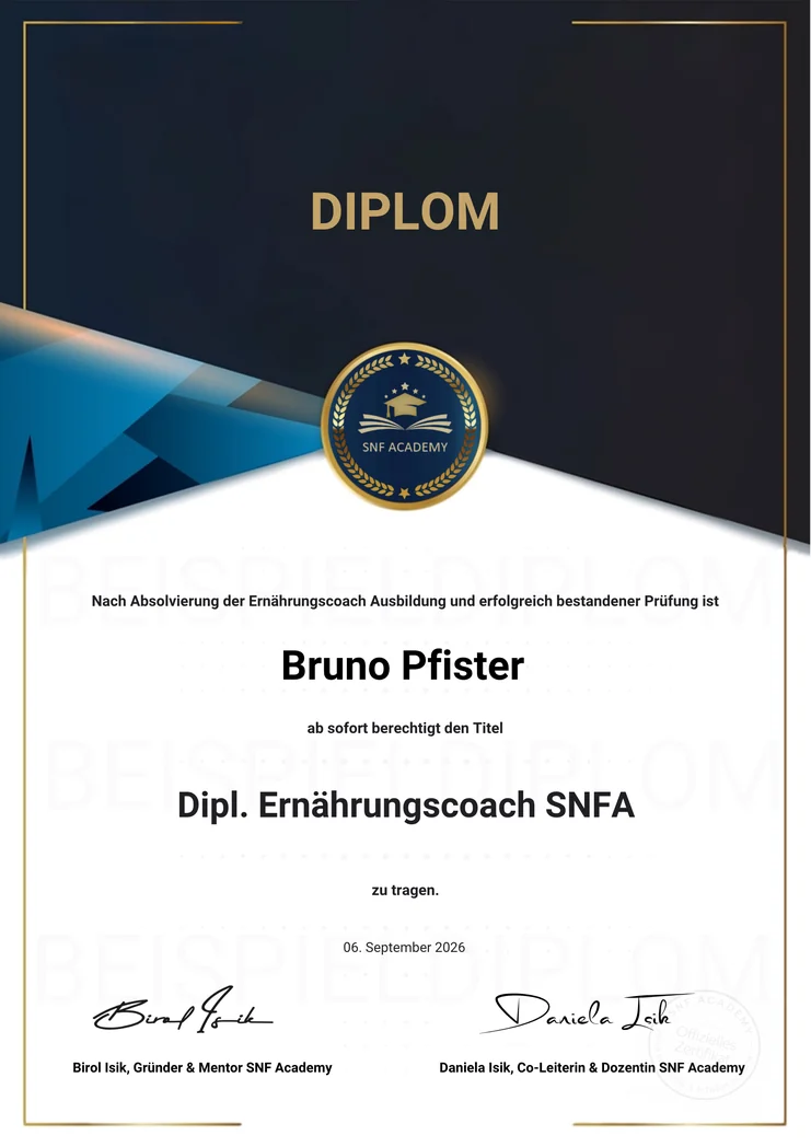 Dipl. Ernährungscoach SNFA der SNF Academy (Muster)