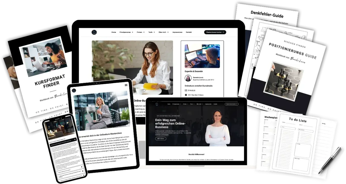 Onlinekurs Masterclass auf Laptop, Tablet und Smartphone