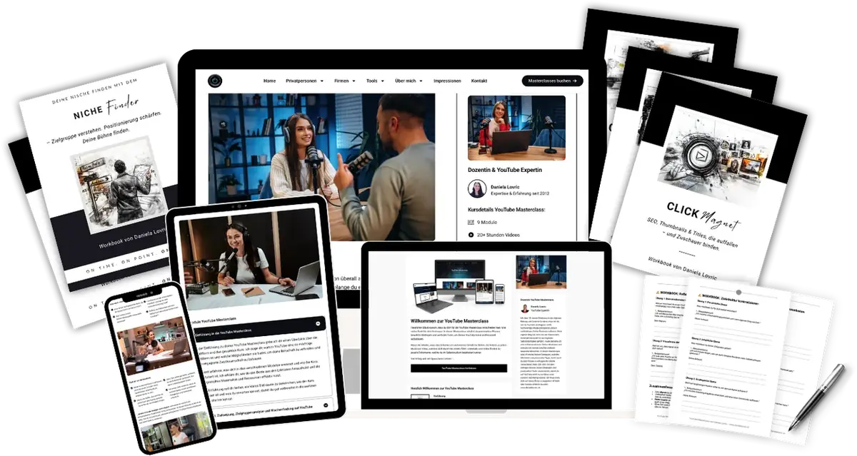 YouTube Masterclass auf Laptop, Tablet und Smartphone