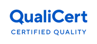 Logo von QualiCert mit dem Zusatz Certified Quality in blauer Schrift