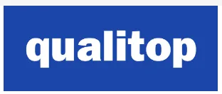 Logo von Qualitop, weisse Schrift auf blauem Grund