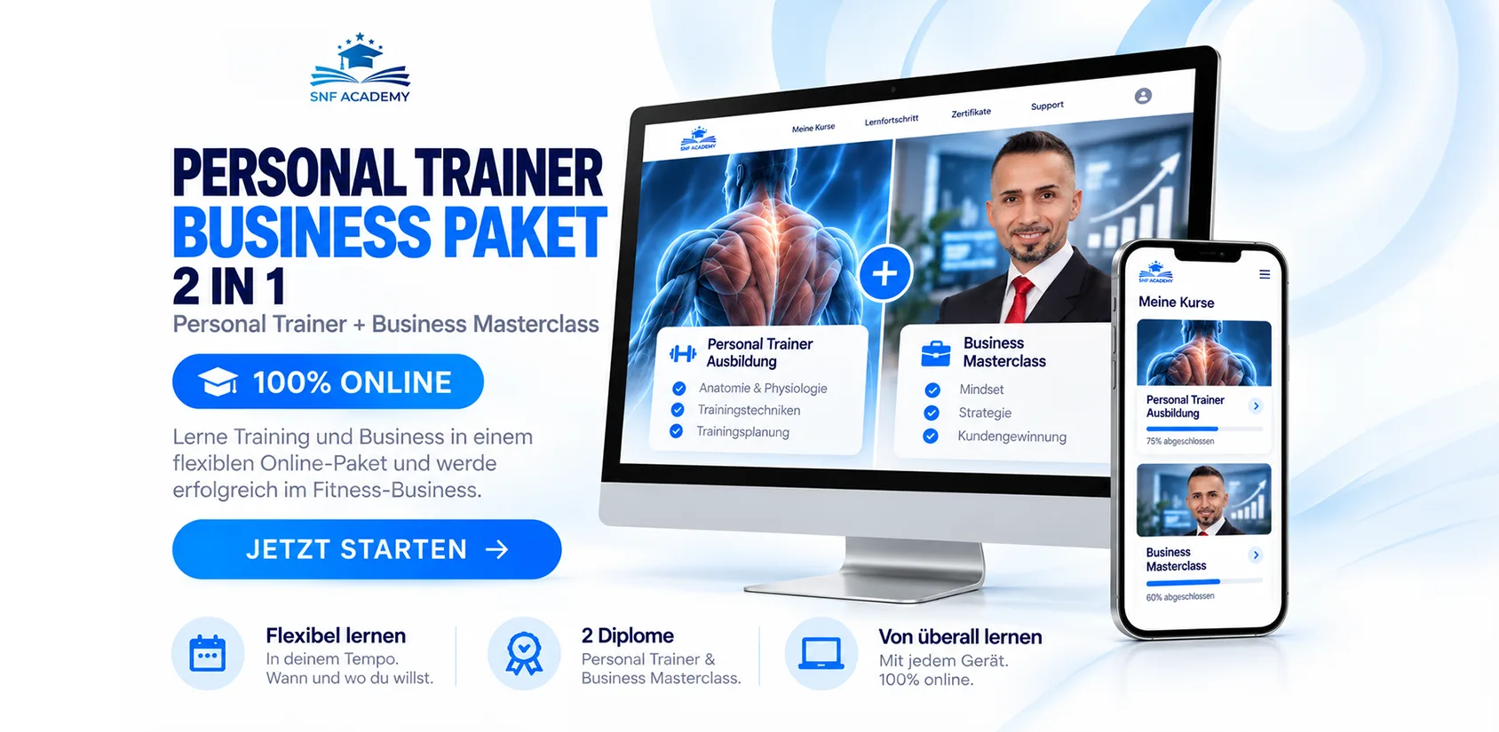 Personal Trainer Business Paket 2 in 1: Personal Trainer Ausbildung plus Business Masterclass, 100 % online, flexibel lernen