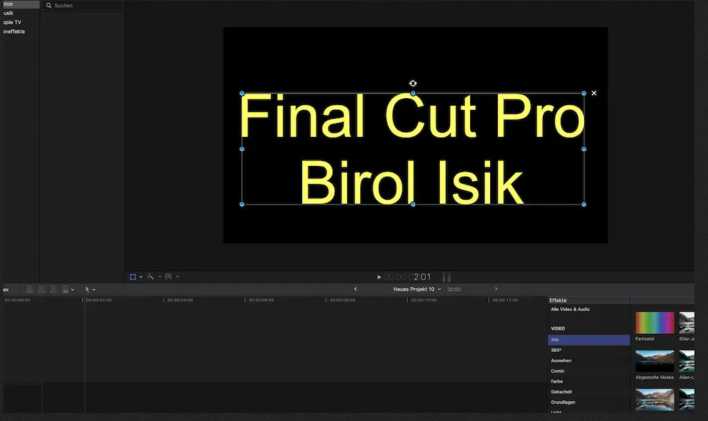 bentuzeroberfläche final cut pro