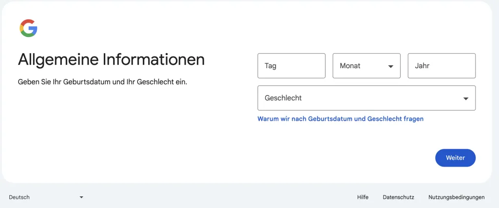 google konto erstellen geburtsdatum und details für die registrierung