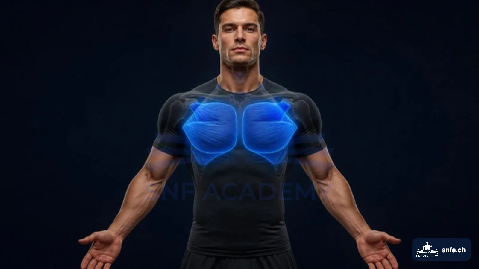 Brustmuskel Anatomie: grosser und kleiner Brustmuskel blau hervorgehoben – SNF Academy