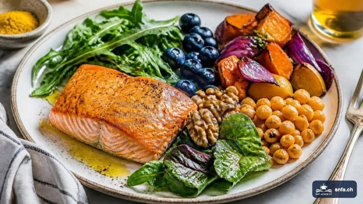 Entzündungshemmende Ernährung: Lachs, Blattgemüse, Beeren, Nüsse und Olivenöl – SNF Academy