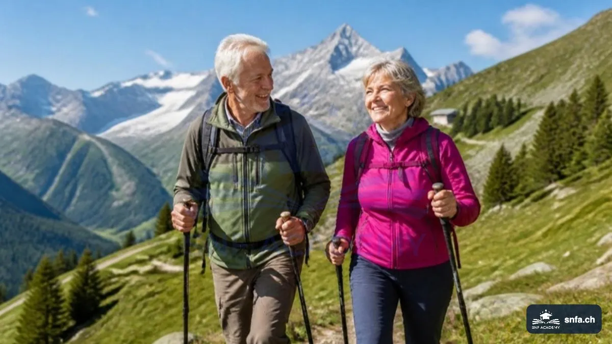 Healthspan: Aktives Paar über 70 beim Wandern in den Schweizer Alpen – SNF Academy