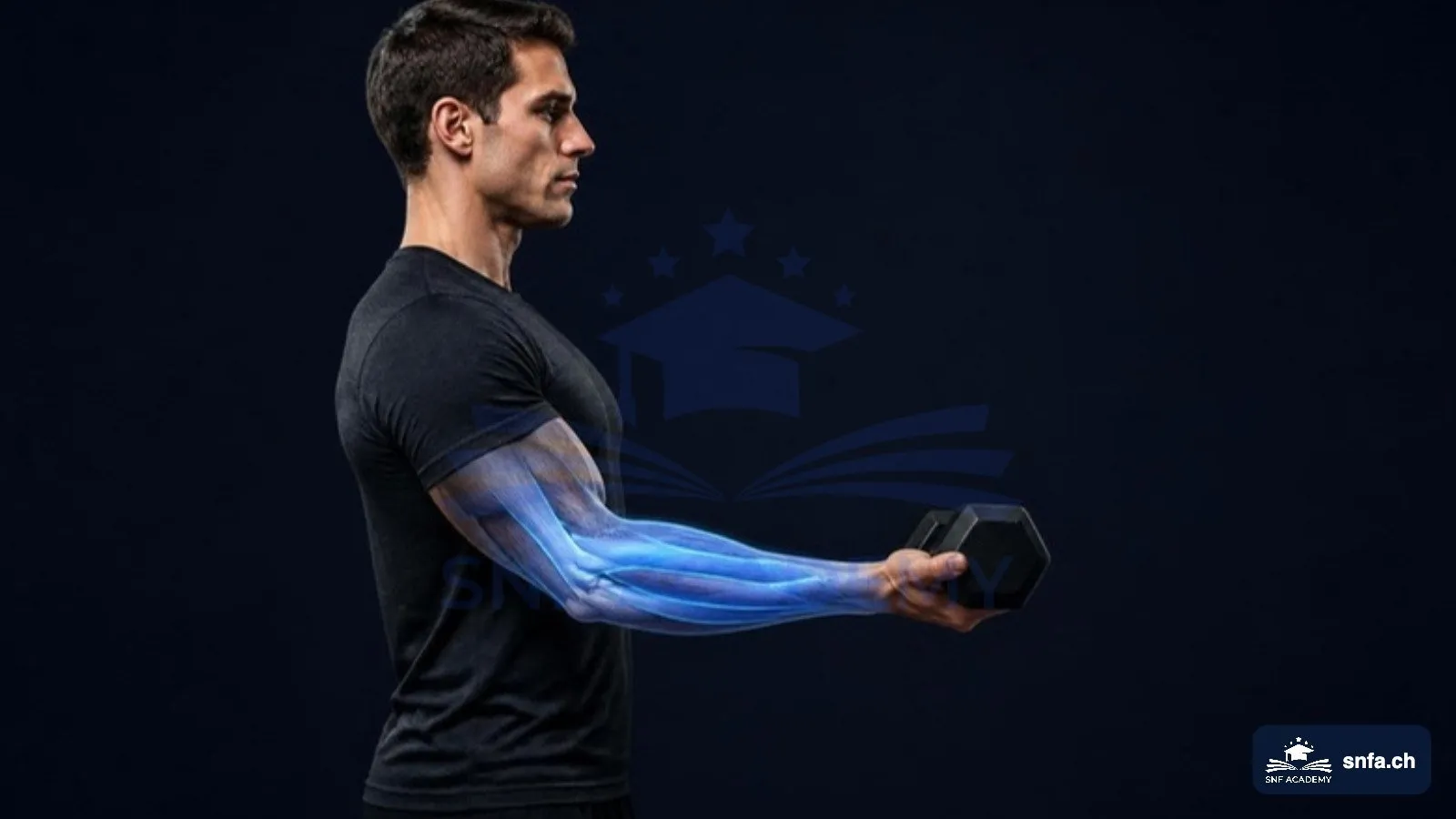 Unterarmmuskulatur: Beuger, Strecker und Brachioradialis blau hervorgehoben – SNF Academy